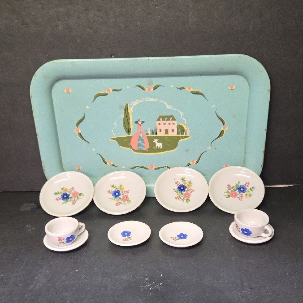 10 Piece Floral Strombecker Tea Set Pieces